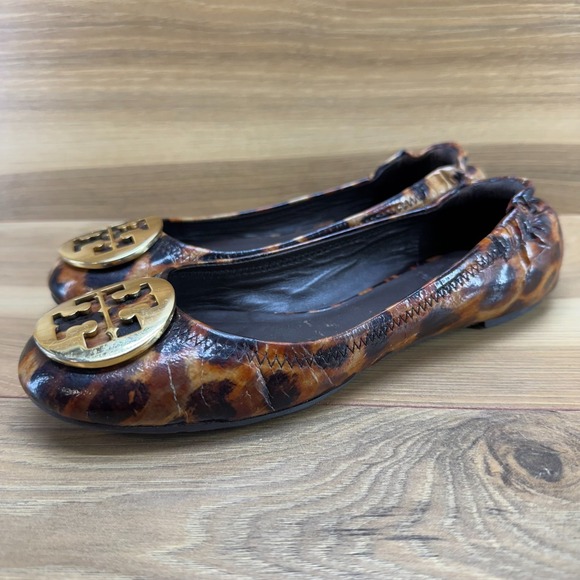 Tory Burch Womens 6 M Leopard Print Patent Leather Reva Flats Ballerinas - Picture 1 of 10